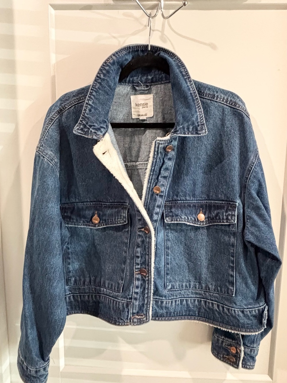 Kensie Dark Blue Denim Sherpa Jacket  SZ  XL